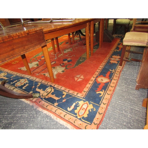 1632 - Persian Pure Wool Rug Navy and Burgundy Ground Patterned Borders Approximately 12ft 6 Inches Long x ... 