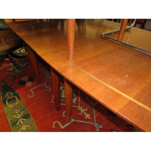 1644 - Boardroom Table Elm with Satinwood Inlaid Decoration Turned Supports Approximately 12ft Long