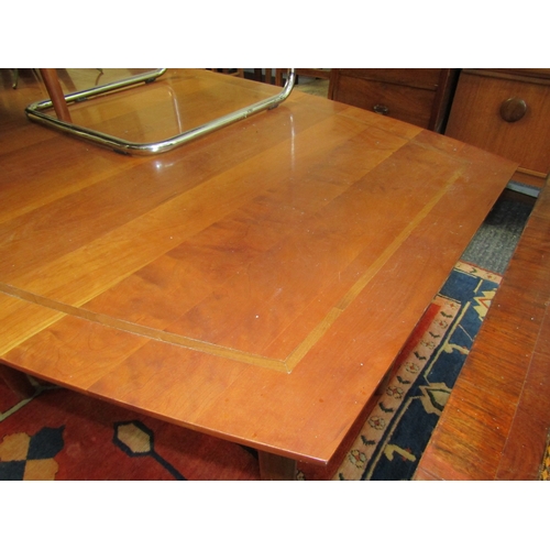 1644 - Boardroom Table Elm with Satinwood Inlaid Decoration Turned Supports Approximately 12ft Long