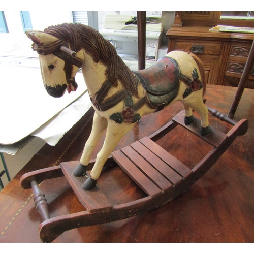 1647 - Child's Rocking Horse Carved Wood Painted Decoration Approximately 18 Inches Wide x 20 Inches High