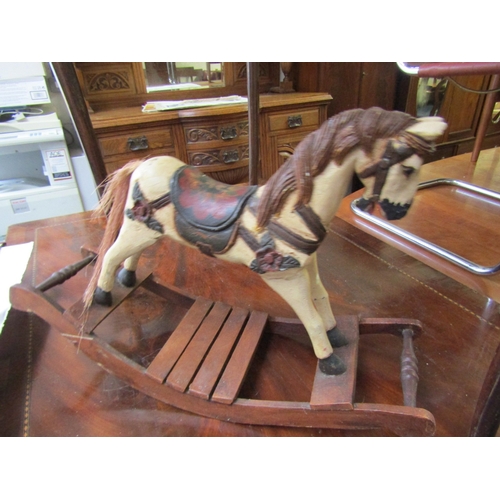 1647 - Child's Rocking Horse Carved Wood Painted Decoration Approximately 18 Inches Wide x 20 Inches High