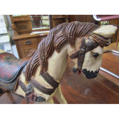 1647 - Child's Rocking Horse Carved Wood Painted Decoration Approximately 18 Inches Wide x 20 Inches High