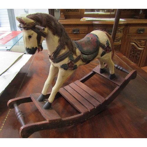 1647 - Child's Rocking Horse Carved Wood Painted Decoration Approximately 18 Inches Wide x 20 Inches High