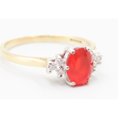 165 - Sunstone Centre Stone Ring with Diamond Clusters set to Shoulders Mounted in 18 Carat Yellow Gold Ri... 