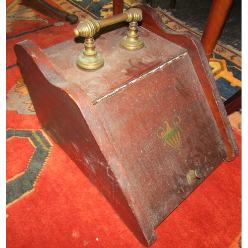 1653 - Edwardian Mahogany Coal Scuttle Brass Handle Original Tin Liner Present