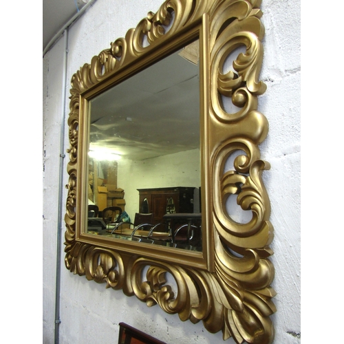 1658 - Large Carved Gilt Wood Rectangular Form Wall Mirror Approximately 4ft Wide x 3ft 6 Inches High