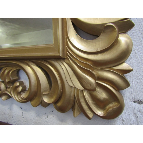 1658 - Large Carved Gilt Wood Rectangular Form Wall Mirror Approximately 4ft Wide x 3ft 6 Inches High