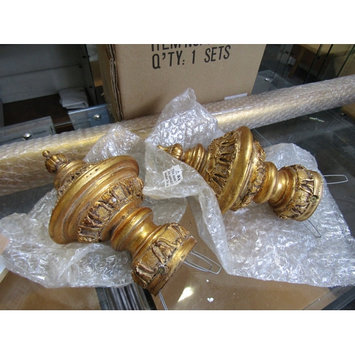 1662 - Gilded Curtain Pole with Curtain Rings Fittings and Wall Mounts Complete Good Original Condition Unu... 