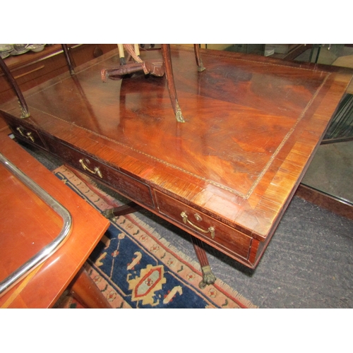 1664 - William IV Figured Mahogany Library Table with Three Drawers to Either Side Above Quatre Foil Base A... 