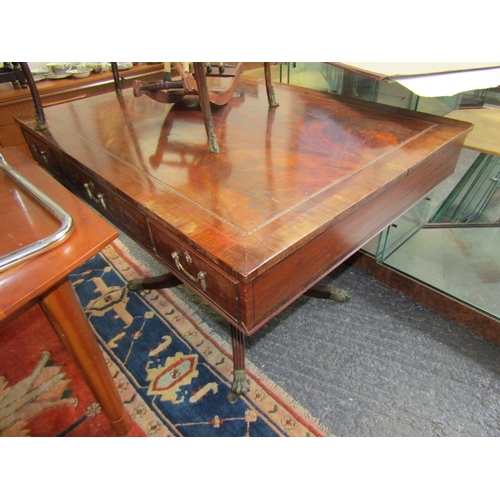 1664 - William IV Figured Mahogany Library Table with Three Drawers to Either Side Above Quatre Foil Base A... 