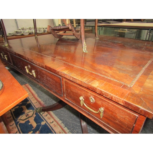 1664 - William IV Figured Mahogany Library Table with Three Drawers to Either Side Above Quatre Foil Base A... 