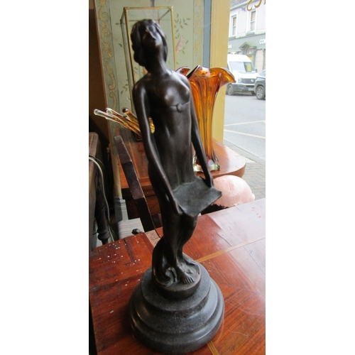 1666 - Bronze Sculpture Musical Nude Approximately 9 Inches High