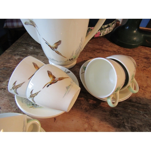 1671 - Royal Doulton Coppice Pattern Coffee Set Depicting Various Game Birds Attractively Painted Good Orig... 