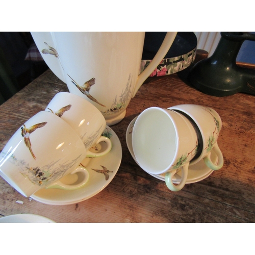 1671 - Royal Doulton Coppice Pattern Coffee Set Depicting Various Game Birds Attractively Painted Good Orig... 