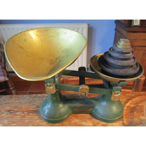 1672 - Edwardian Kitchen Scales with Weights Scales Approximately 14 Inches Wide