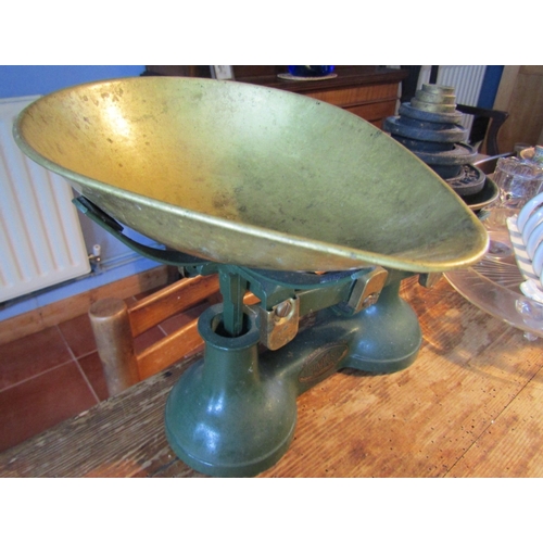 1672 - Edwardian Kitchen Scales with Weights Scales Approximately 14 Inches Wide