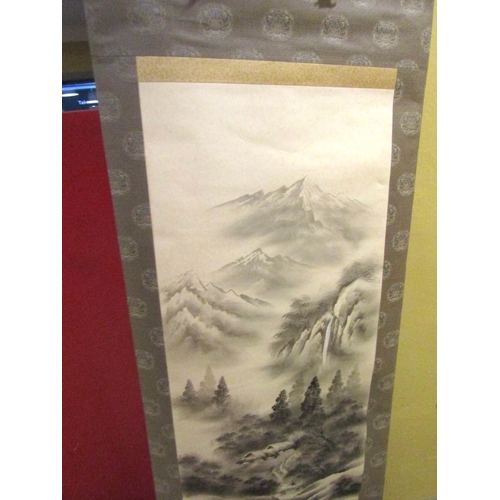 1675 - Oriental Scroll Approximately 6ft High Depicting River Scene Mountains Beyond