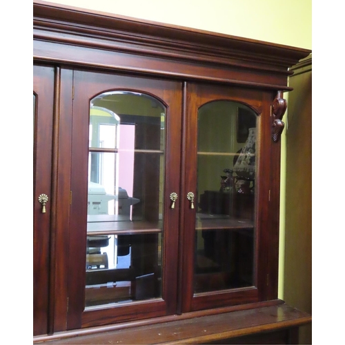 1680 - Mahogany Three Door Cabinet Upper Glazed Part Above Cupboard Doors 6ft 6 Inches Wide Approximately x... 