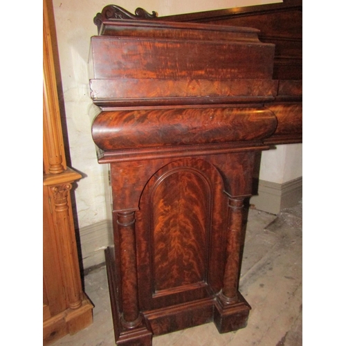 1682 - Imposing William IV Figured Mahogany Sideboard Twin Pedestal Finely Detailed Throughout Carved Back ... 