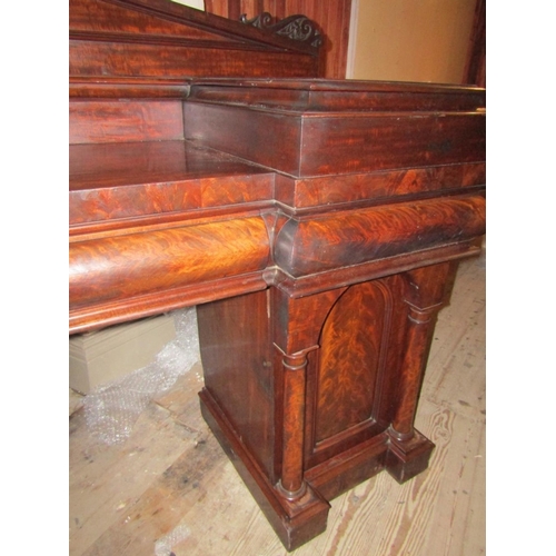 1682 - Imposing William IV Figured Mahogany Sideboard Twin Pedestal Finely Detailed Throughout Carved Back ... 