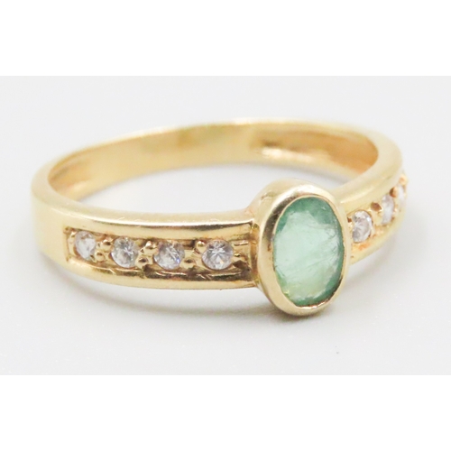 181 - Bezel Set Emerald and Gemstone Set Ladies Ring Mounted in 18 Carat Yellow Gold Ring Size O and a Hal... 