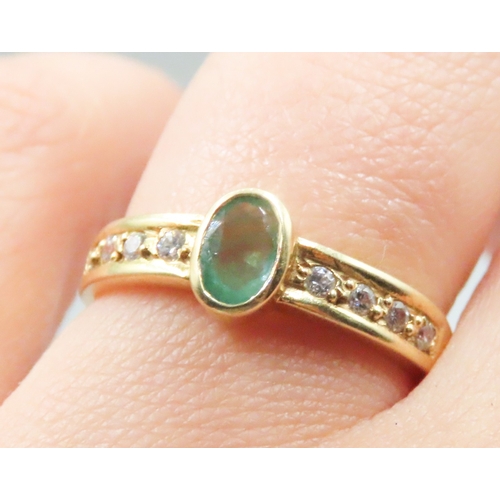 181 - Bezel Set Emerald and Gemstone Set Ladies Ring Mounted in 18 Carat Yellow Gold Ring Size O and a Hal... 