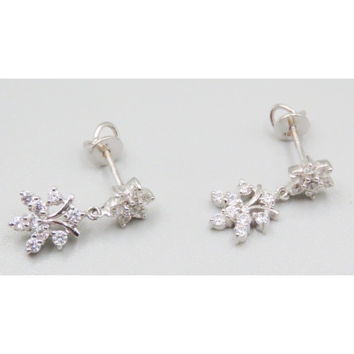 182 - Pair of White Sapphire Set Ladies Cluster Earrings Mounted in 18 Carat White Gold 2cm High