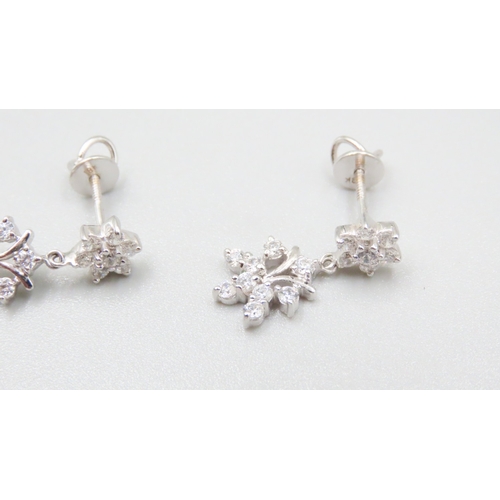 182 - Pair of White Sapphire Set Ladies Cluster Earrings Mounted in 18 Carat White Gold 2cm High