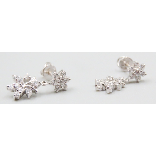 182 - Pair of White Sapphire Set Ladies Cluster Earrings Mounted in 18 Carat White Gold 2cm High