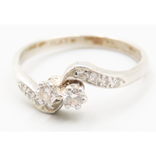 184 - Diamond Twin stone Ring Mounted in Platinum with Further Diamonds Set to Shoulders Ring Size Q and a... 