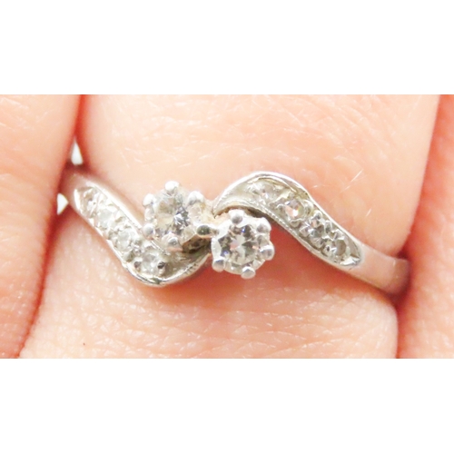 184 - Diamond Twin stone Ring Mounted in Platinum with Further Diamonds Set to Shoulders Ring Size Q and a... 