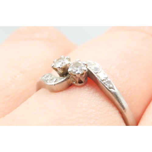 184 - Diamond Twin stone Ring Mounted in Platinum with Further Diamonds Set to Shoulders Ring Size Q and a... 