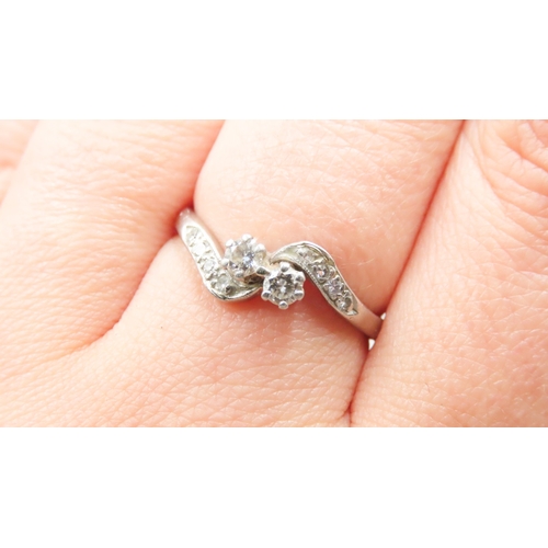 184 - Diamond Twin stone Ring Mounted in Platinum with Further Diamonds Set to Shoulders Ring Size Q and a... 