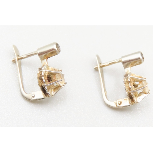 187 - Pair of Sapphire and Pale Sapphire Set Ladies Earrings Belcher Set in 18 Carat White Gold 1.5cm High