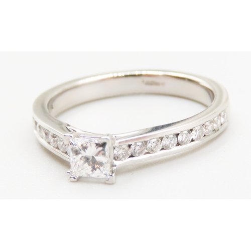 189 - Square Brilliant Cut Solitaire with Further Diamonds Set to Band Mounted in Platinum Main Diamond 0.... 