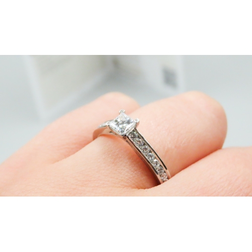 189 - Square Brilliant Cut Solitaire with Further Diamonds Set to Band Mounted in Platinum Main Diamond 0.... 