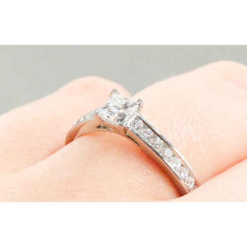 189 - Square Brilliant Cut Solitaire with Further Diamonds Set to Band Mounted in Platinum Main Diamond 0.... 