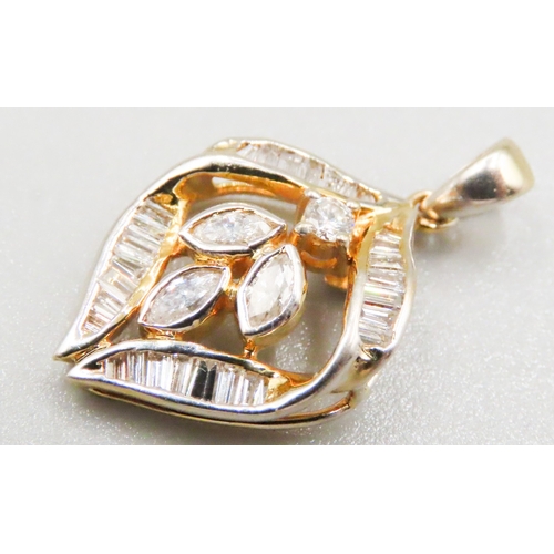 190 - Baguette Cut and Round Cut Diamond Set Petal Form Pendant Finely Detailed Set in 18 Carat Yellow and... 