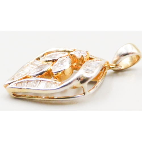 190 - Baguette Cut and Round Cut Diamond Set Petal Form Pendant Finely Detailed Set in 18 Carat Yellow and... 