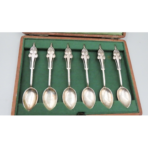 196 - Set of Six Liberty & Co. Silver Tea Spoons Finely Detailed 9cm Long in Original Liberty & Co. Presen... 