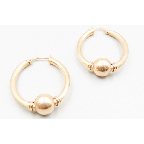 199 - Pair of 9 Carat Yellow Gold Bead Set Oval Hoop Earrings 3.5cm High