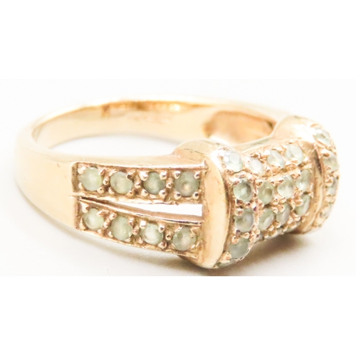 2 - Aquamarine Set Buckle Motif Cluster Set Ring Mounted in 9 Carat Yellow Gold Ring Size N