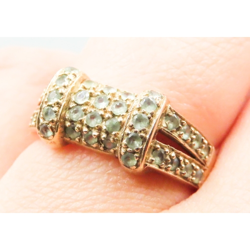 2 - Aquamarine Set Buckle Motif Cluster Set Ring Mounted in 9 Carat Yellow Gold Ring Size N