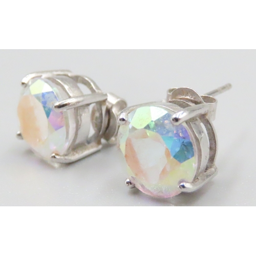 200 - Pair of Chameleon Gemstone Set Earrings Mounted in 9 Carat White Gold 1cm High