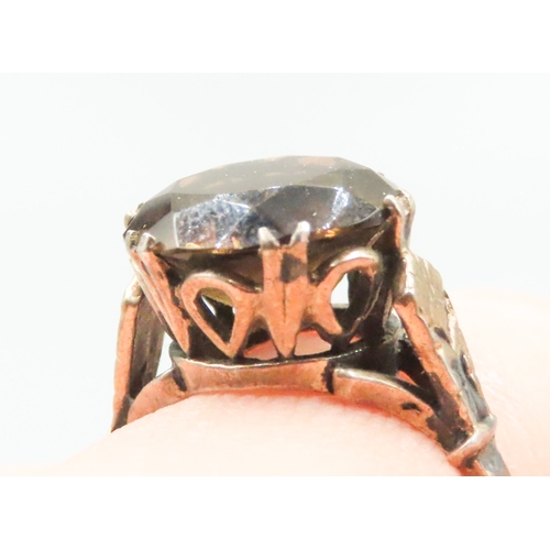 207 - Dark Citrine Single Stone Basket Set Ring Mounted in Silver Finely Detailed Ring Size N and a Half