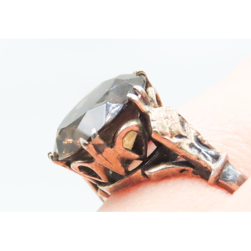 207 - Dark Citrine Single Stone Basket Set Ring Mounted in Silver Finely Detailed Ring Size N and a Half