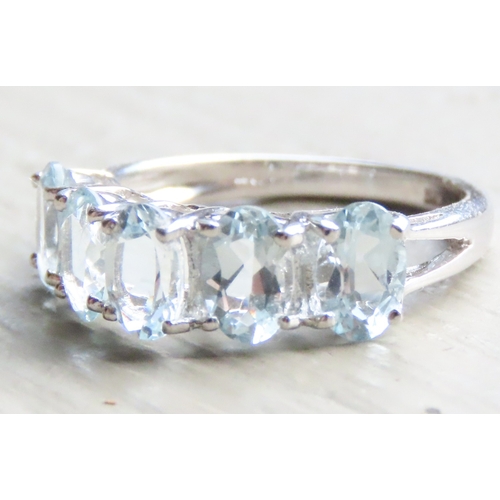 209 - Aquamarine Five Stone Set Ring Mounted in 9 Carat White Gold Ring Size K