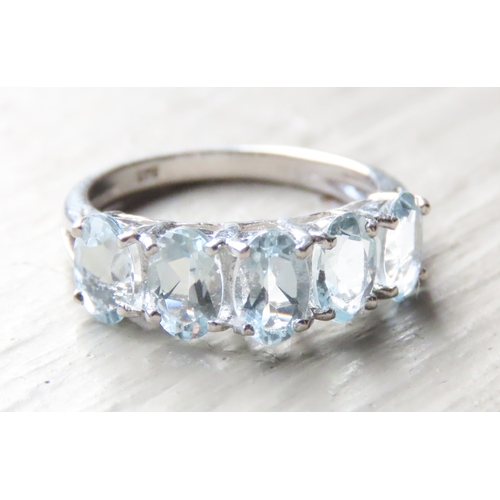 209 - Aquamarine Five Stone Set Ring Mounted in 9 Carat White Gold Ring Size K