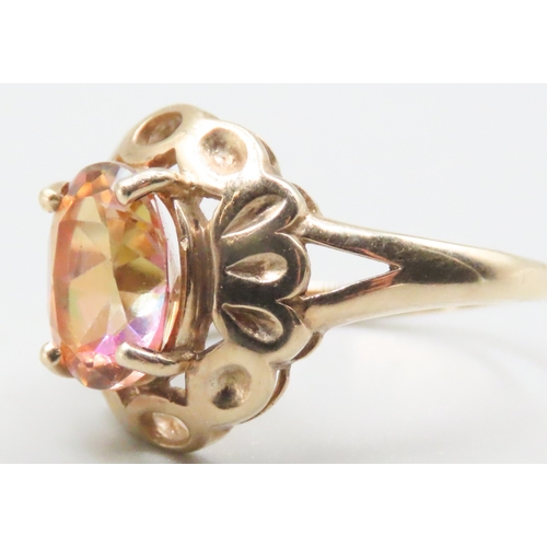 213 - Sunrise Mystic Topaz Single Stone Set Ring Attractively Detailed Mounted in 9 Carat Yellow Gold Ring... 