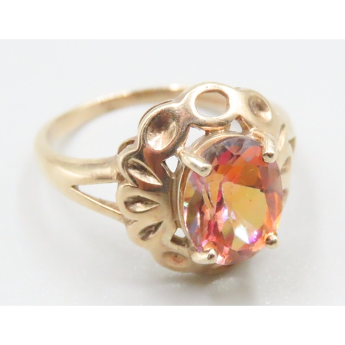 213 - Sunrise Mystic Topaz Single Stone Set Ring Attractively Detailed Mounted in 9 Carat Yellow Gold Ring... 